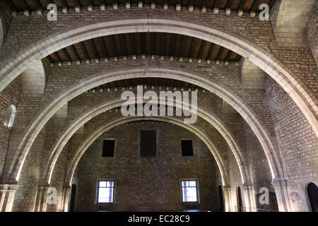 Spain. Barcelona. The Tinell Hall. Built by King Peter IV in 1359-1362. Complex of Grand Royal Palace. Residence of the Counts o Stock Photo