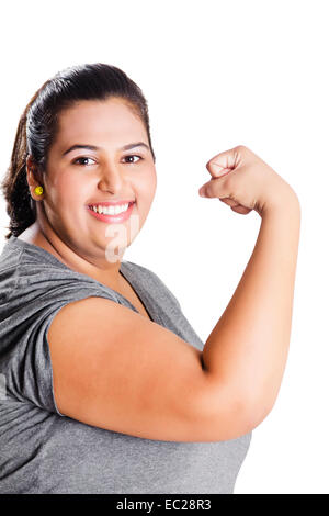 indian Obese  Lady  Showing Muscles Stock Photo