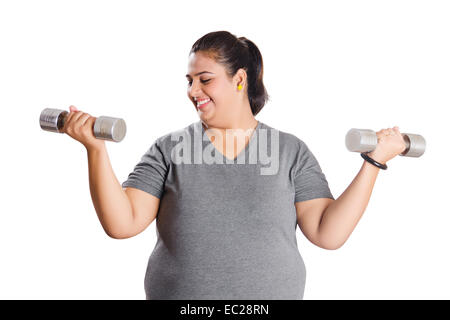 indian Obese  Lady Work Out Stock Photo