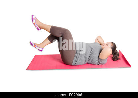 indian Obese  Lady Stretching Stock Photo