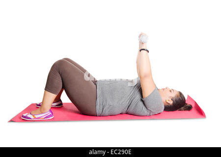 indian Obese  Lady Stretching Stock Photo