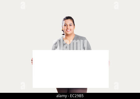 indian Obese  Lady Showing Message Board Stock Photo