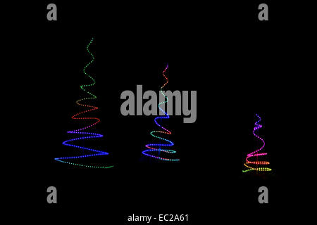Colourful Contemporary Christmas tree LED lights on a black background Stock Photo