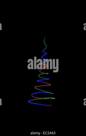 Colourful Contemporary Christmas tree LED lights on a black background Stock Photo