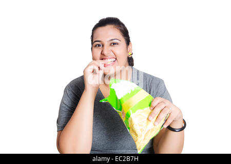 indian Obese Lady Dieting  over Weight Stock Photo