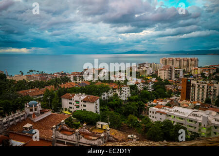 Blue Hour after sunset - View at Puerto Vallarta and Banderas Bay, Jalisco, Mexico Stock Photo