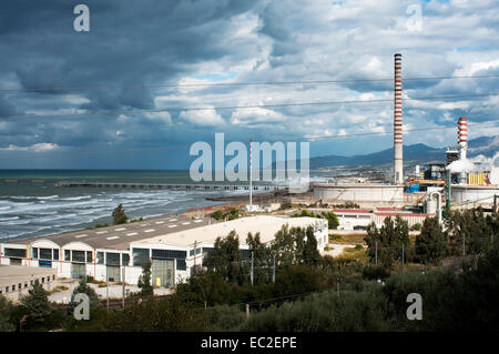 smokestacks near the coast, in Sicily, Termini Imerese Stock Photo