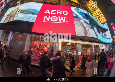 An Aeropostale store in Times Square in New York on Tuesday, November 2, 2014. Teen merchants Aeropostale, Abercrombie and American Eagle are reporting earnings this week and are predicted to do poorly. Teen priorities have changed and they are more likely to spend their disposable income on electronics rather than apparel with a logo. (© Richard B. Levine) Stock Photo