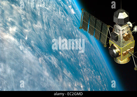 artist concept of space vehicle and earth Stock Photo