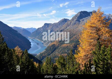 Lake Livigno seen from Alp la Schera, Swiss National Park, Lower Engadine, Canton of Grisons, Switzerland, Europe Stock Photo