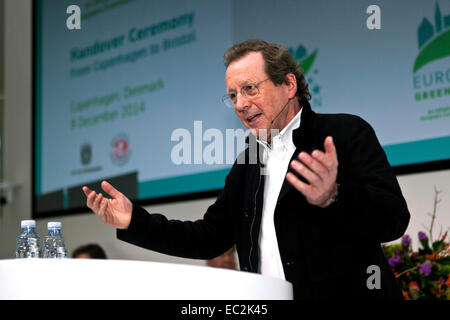 Copenhagen, Denmark. 8th December, 2014. Mayor of Bristol (UK), Mr. George Ferguson, pictured at his acceptance speech at the European Green Capital meeting in Copenhagen. Copenhagen was by the EU awarded European Green Capital 2014 and at this ceremony the city handover the award to the Bristol mayor Credit:  OJPHOTOS/Alamy Live News Stock Photo