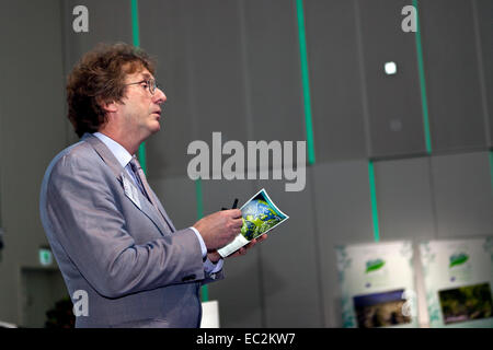 Copenhagen, Denmark. 8th December, 2014. Mr. Michael Braungart, founder of Cradle-to-Cradle, speaks at the at the European Green Capital meeting in Copenhagen. Copenhagen was by the EU awarded European Green Capital 2014 and at this ceremony the city handover the award for 2015 to Bristol, UK. Credit:  OJPHOTOS/Alamy Live News Stock Photo