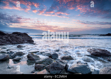 Beautiful sunrise at Portholland on the Cornwall coast Stock Photo