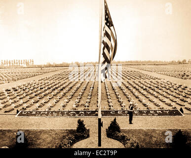 A bugler blow taps at the close of Memorial Day service at Margraten Cemetery, Holland, where lie thousands of American heroes of World War II.  May 30, 1945. Stock Photo