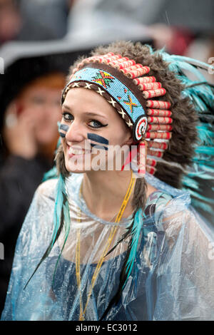 Native American style headdress Fancy dress which has become controversial at the Glastonbury Festival 2014 Stock Photo