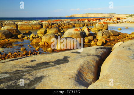 Granite boulders and cracks along the shore at The Granites, Streaky Bay, South Australia. Stock Photo