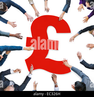 Multi Ethnicity of Human Hands around the Currency sign Stock Photo