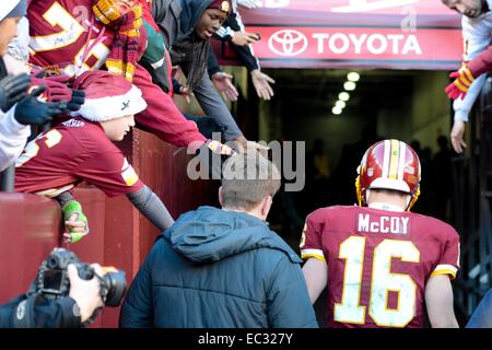 DEC 07, 2014 : Washington Redskins quarterback Colt McCoy (16) leaves the field early during the matchup between the St. Louis Rams and the Washington Redskins at FedEx Field in Landover, MD. The Redskins lost the game 24-0. Stock Photo
