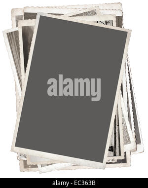 Stack of Vintage photos isolated on white background Stock Photo