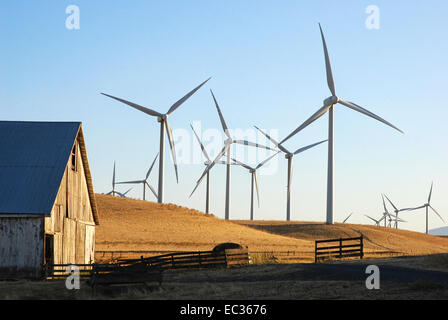 Wind farm on agricultural land Stock Photo
