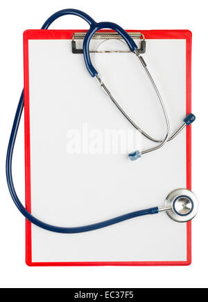 stethoscope and black clipboard isolated on white Stock Photo - Alamy