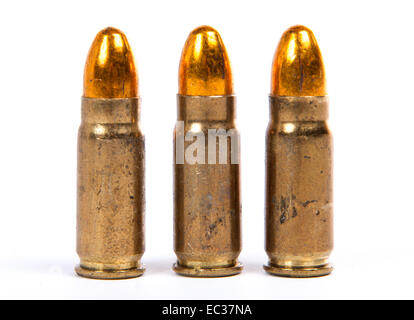 three ammunition for firearms on the white background Stock Photo