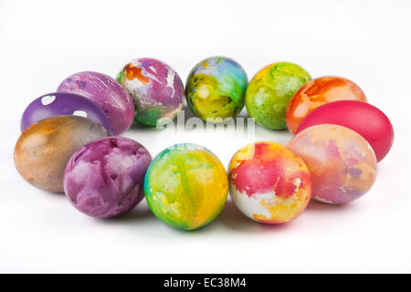 Easter eggs arranged in a circle. Stock Photo