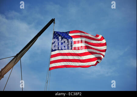American flag on the museum ship USS Constitution, Boston, Massachusetts, United States