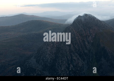 Last rays of sun on Tryfan, Snowdonia National Park, Wales, UK Stock Photo