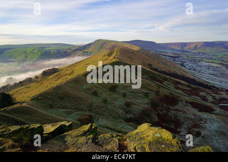 The Great Ridge of Edale which includes Mam Tor, Hollins Cross, Back Tor and Lose Hill.The Great Ridge is a huge ridge which sep Stock Photo