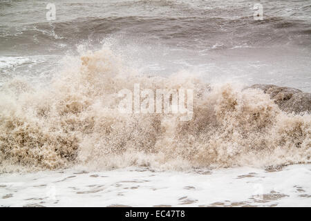 Blackpool, UK. 9th December 2014. The seas are already rough in Blackpool as the forecast for the next few days is for more windy and stormy weather. The met office has issued a yellow warning for Wednesday and Thursday in the Blackpool area Credit:  Gary Telford/Alamy live news Stock Photo