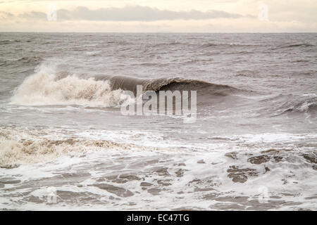 Blackpool, UK. 9th December 2014. The seas are already rough in Blackpool as the forecast for the next few days is for more windy and stormy weather. The met office has issued a yellow warning for Wednesday and Thursday in the Blackpool area Credit:  Gary Telford/Alamy live news Stock Photo