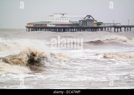 Blackpool, UK. 9th December 2014. The seas are already rough in Blackpool as the forecast for the next few days is for more windy and stormy weather. The met office has issued a yellow warning for Wednesday and Thursday in the Blackpool area Credit:  Gary Telford/Alamy live news Stock Photo