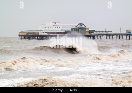 Blackpool, UK. 9th December 2014. The seas are already rough in Blackpool as the forecast for the next few days is for more windy and stormy weather. The met office has issued a yellow warning for Wednesday and Thursday in the Blackpool area Credit:  Gary Telford/Alamy live news Stock Photo