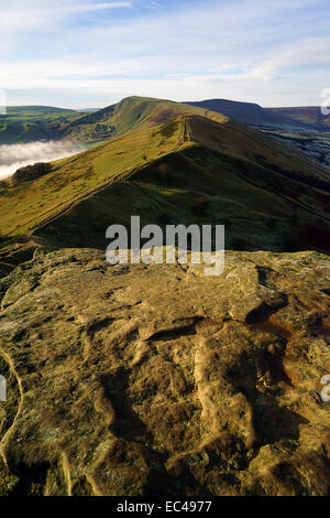 The Great Ridge of Edale which includes Mam Tor, Hollins Cross, Back Tor and Lose Hill.The Great Ridge is a huge ridge which sep Stock Photo