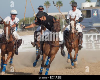 ALGECIRAS SPAIN -JULY 18 2014 First international beach polo tournament in Algeciras.Argentina versus England. The english Stock Photo