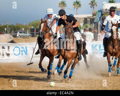 ALGECIRAS SPAIN -JULY 18 2014 First international beach polo tournament in Algeciras.Argentina versus England. Christian Byrne Stock Photo