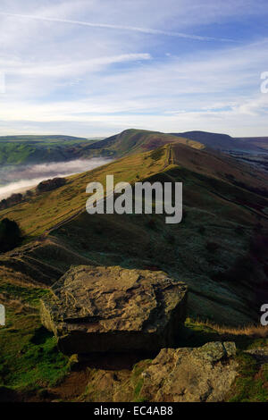 The Great Ridge of Edale which includes Mam Tor, Hollins Cross, Back Tor and Lose Hill.The Great Ridge is a huge ridge which sep Stock Photo