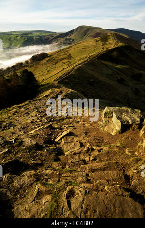 The Great Ridge of Edale which includes Mam Tor, Hollins Cross, Back Tor and Lose Hill.The Great Ridge is a huge ridge which sep Stock Photo