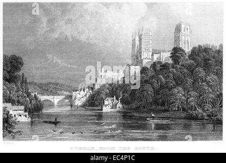 An engraving entitled 'Durham from the South' scanned at high resolution from a book published in 1834. Stock Photo