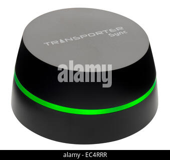 Transporter Sync. Wirelessly convey data from your computer to an external hard drive for storage. Personal cloud data storage. Stock Photo
