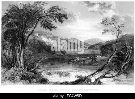 CUMBRIA: Wood Hall near Cockermouth. Fisherman. (Allom), antique print ...