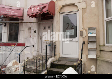 Blackpool,UK. 9th December 2014, With the demolition of Tyldesley road continuing some of the residents still occupy their homes whilst the destruction carries on around them. The regeneration and building of new homes is well underway Credit:  Gary Telford/Alamy live news Stock Photo