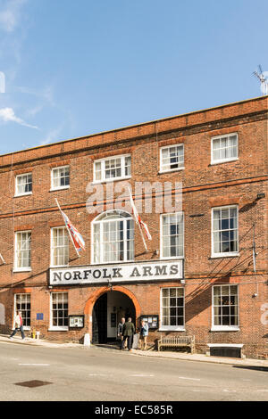 The Norfolk Arms on the east side of the main High Street in Arundel, West Sussex. Stock Photo