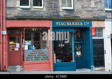 Cafe & barber shop in Edinburgh Scotland UK Stock Photo