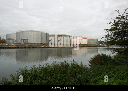 Oil storage tanks, Rhine-Herne-Canal, Gelsenkirchen, Germany. Stock Photo