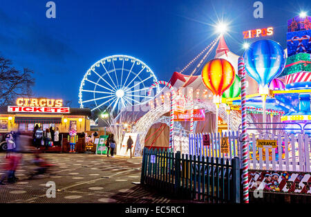 Winter Wonderland Hyde Park at Night London UK Stock Photo