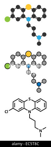 Chlorpromazine (CPZ) antipsychotic drug molecule. Used to treat schizophrenia. Stock Photo