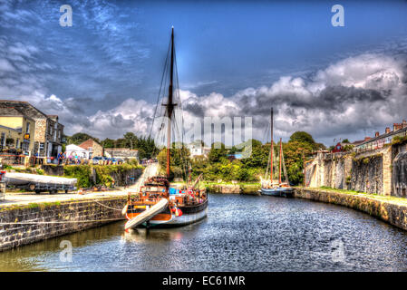 Charlestown harbour near St Austell Cornwall England UK in summer with blue sky and sea Stock Photo