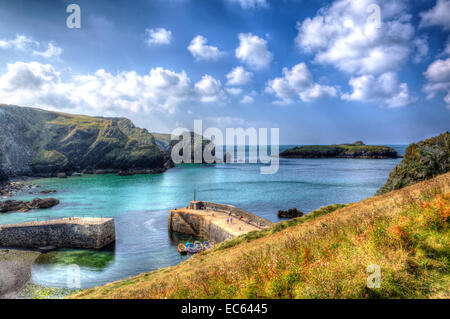 Mullion harbour Cornwall UK a cove on the Lizard peninsula near Helston within the Cornwall Area of Outstanding Natural Beauty Stock Photo